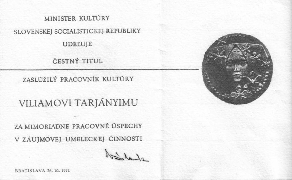 Viliam Tarjányi - 21. 10. 1915 – 10. 01. 1996 cestny titul 1024x632 - Viliam Tarjányi - 21. 10. 1915 – 10. 01. 1996